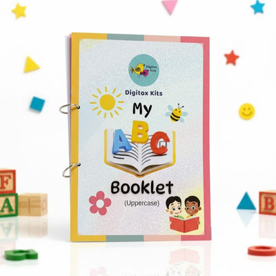 Children's educational booklet titled 'My ABC Booklet' with colorful design elements on a white background.