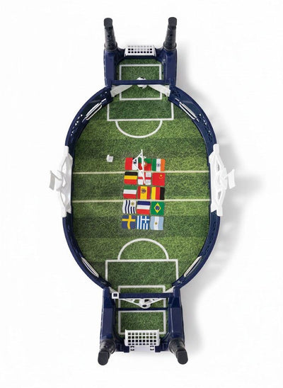 Mini Football Tabletop Game set with soccer field, goals, controllers, and flags for indoor play