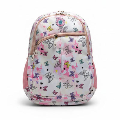 Backpack with butterfly pattern on a white background
