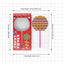 Measurement chart of a candy flower and its packaging on a grid background