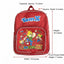 Red backpack with Tom and Jerry design and measurements on a white background