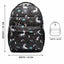 Backpack with unicorn pattern and measurements on a white background