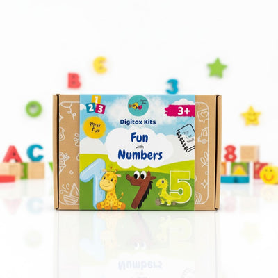 Digitox Kits Fun with Numbers educational kit packaging on a white background with colorful letters and numbers.