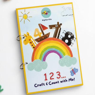 Children's book titled '4 7 123... Craft & Count with Me!' with colorful illustrations on a white background.